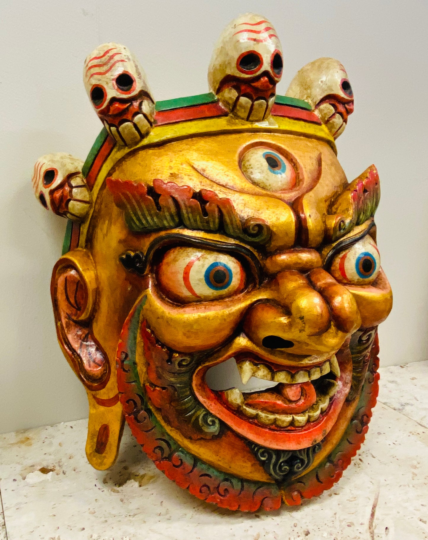 XL Hand Carved and Painted Bhairav Mask From Nepal Guardian of the Wheel of Life