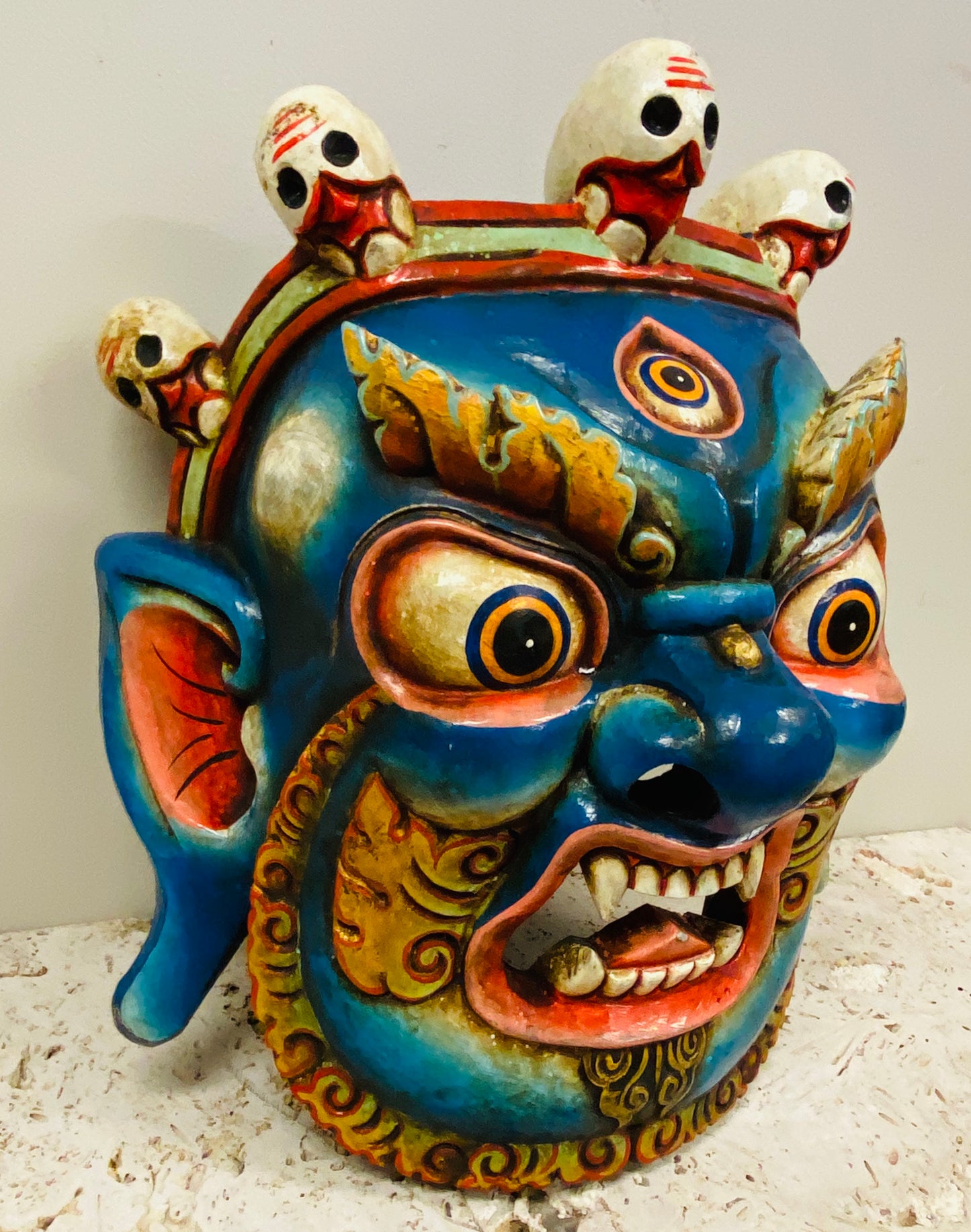 XL Hand Carved and Painted Bhairav Mask From Nepal Guardian of the Wheel of Life
