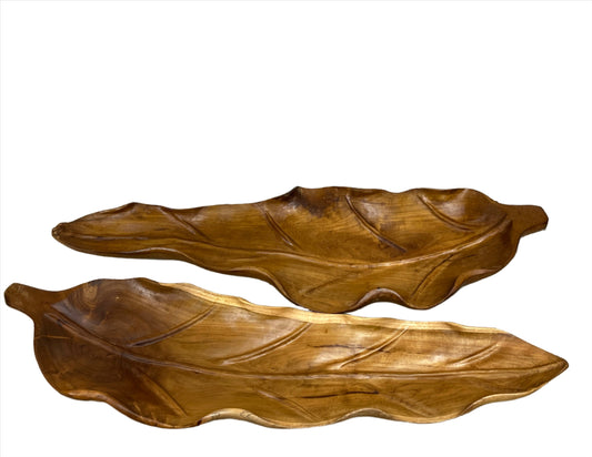 Carved Teak Leaf Serving Plates