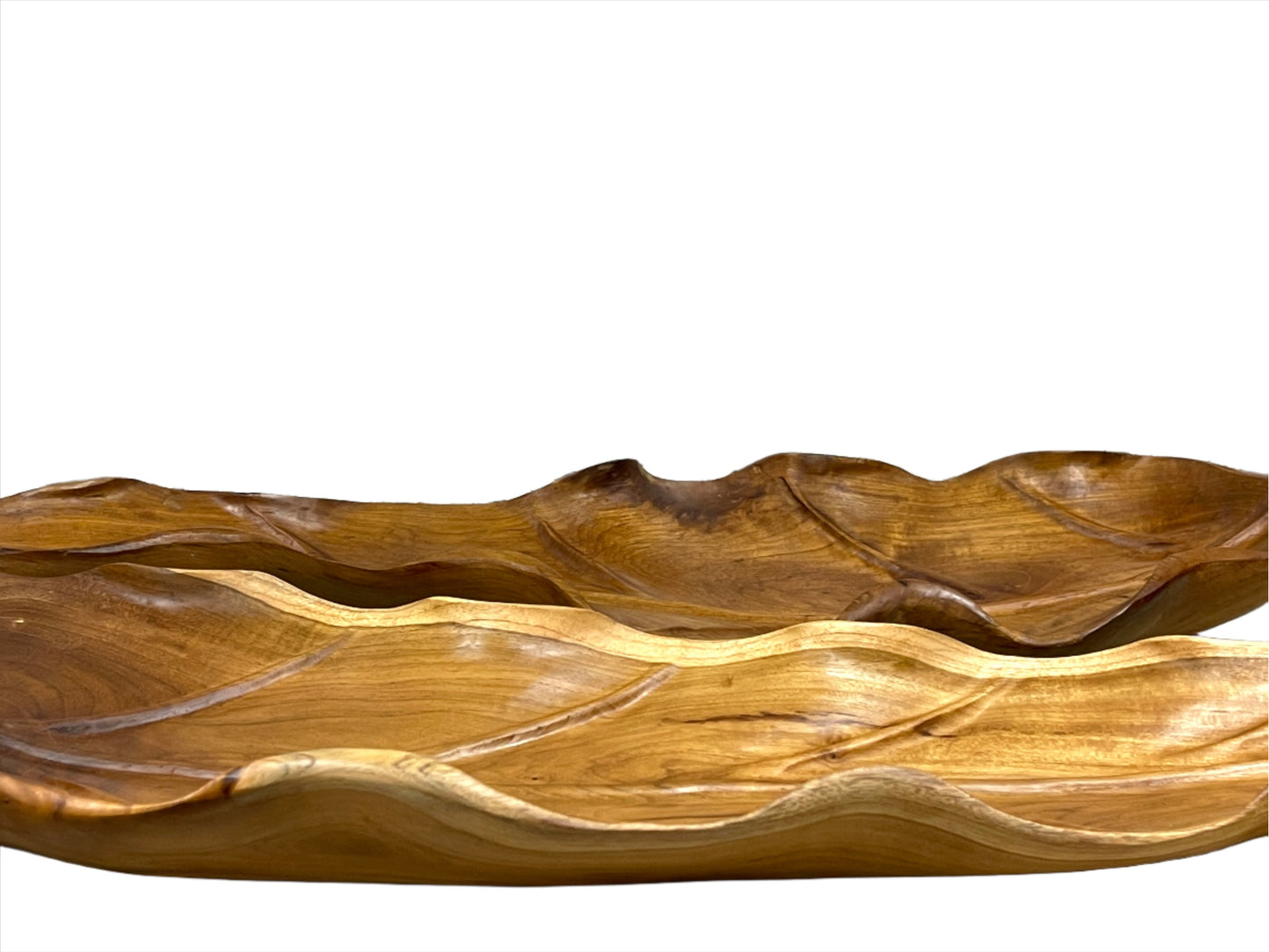 Carved Teak Leaf Serving Plates