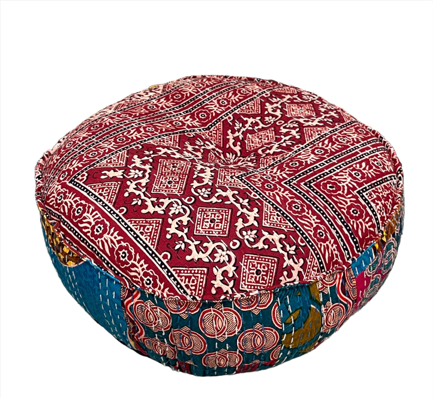 Round Rajasthani Kantha Floor Pillow