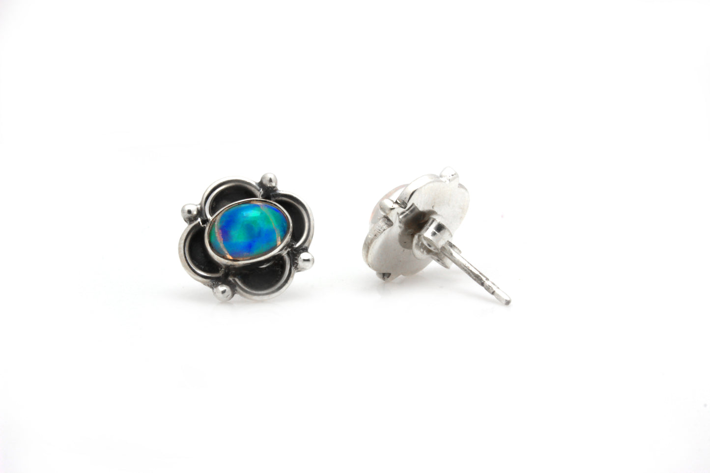 Beautiful Fiery Sterling Silver Ethiopian Opal Stud Earrings