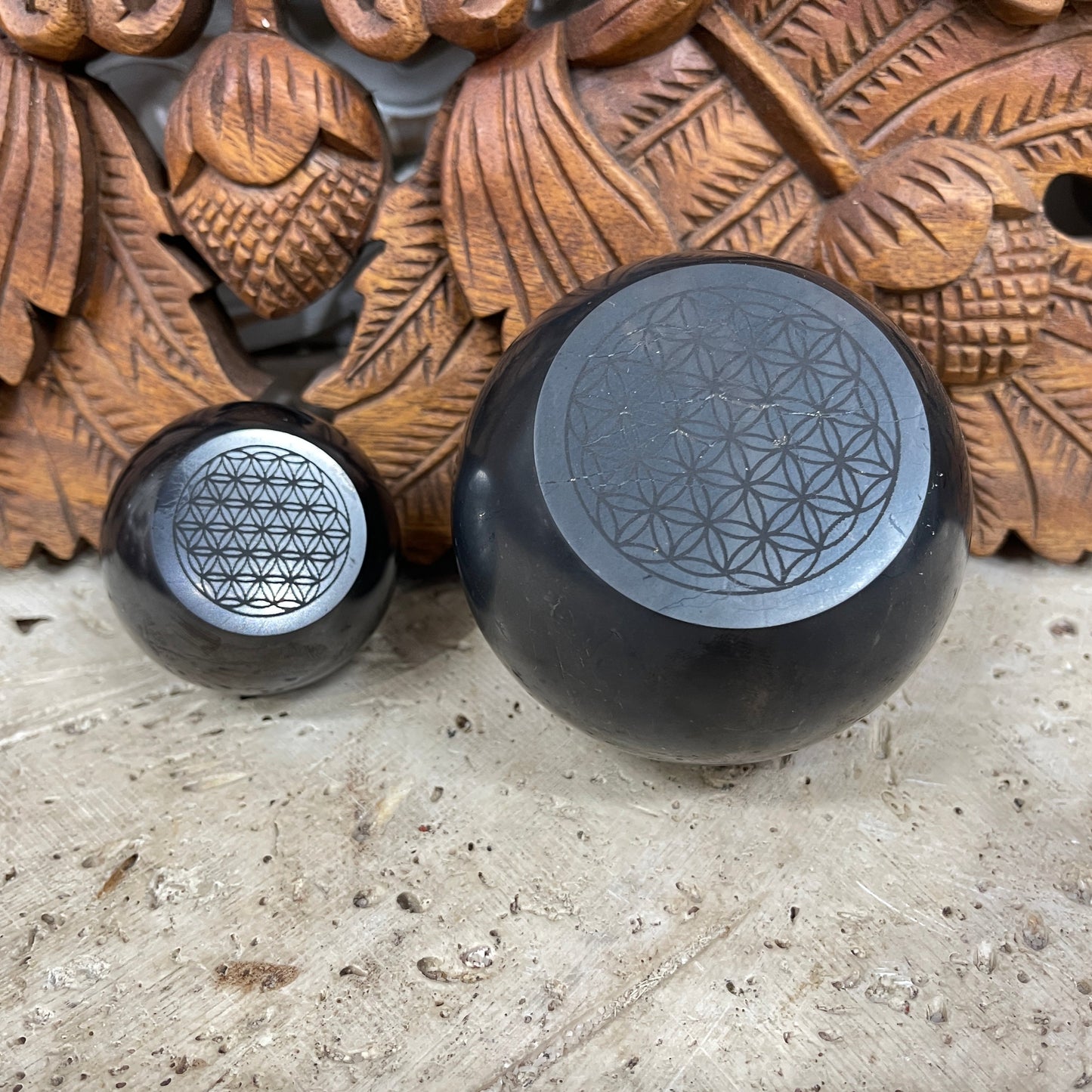 Shungite Flower of Life Engraved Spheres