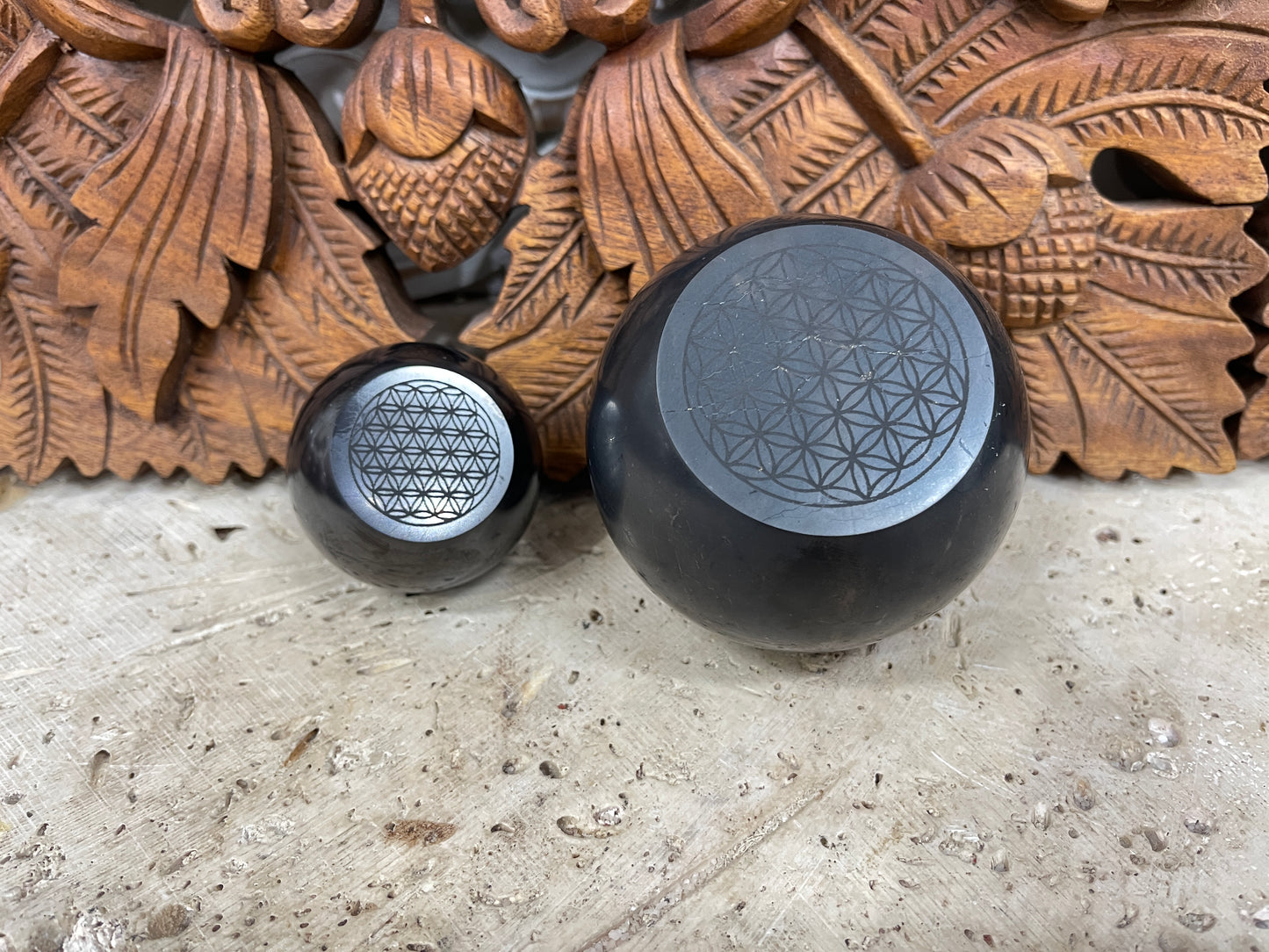 Shungite Flower of Life Engraved Spheres