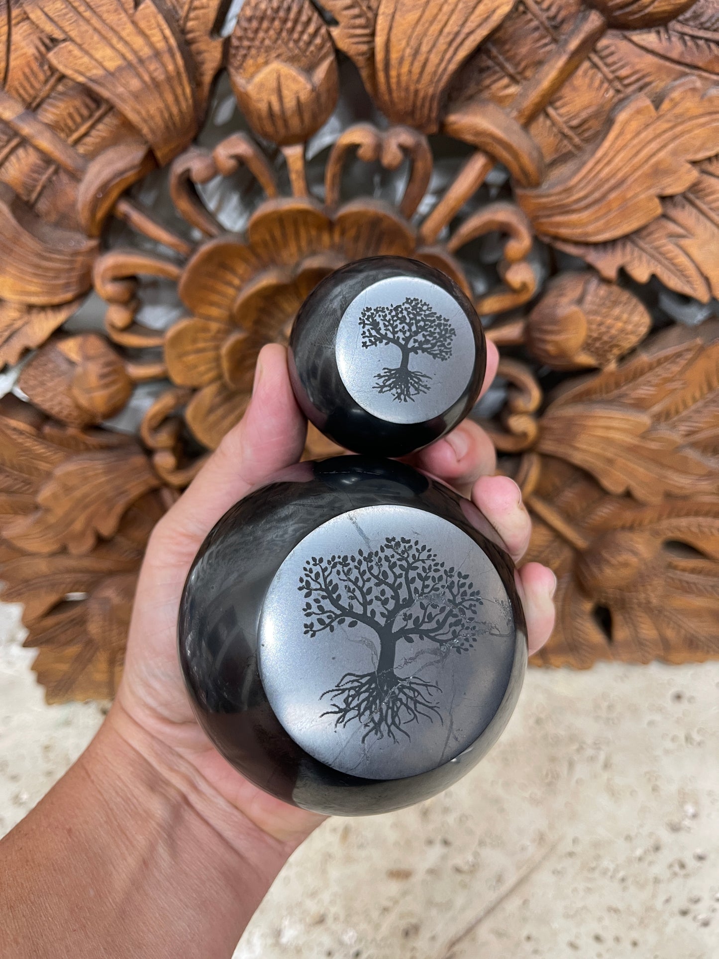 Shungite Tree of Life Engraved Spheres