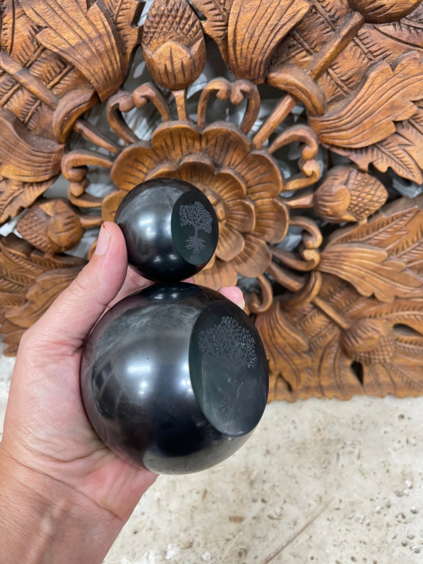 Shungite Tree of Life Engraved Spheres
