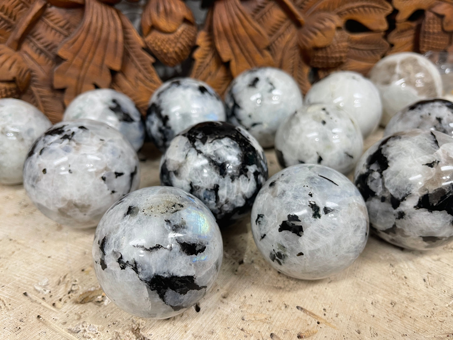 Natural Rainbow Moonstone Spheres