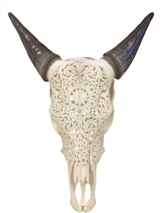 Intricately Carved Buffalo Skull Mandala