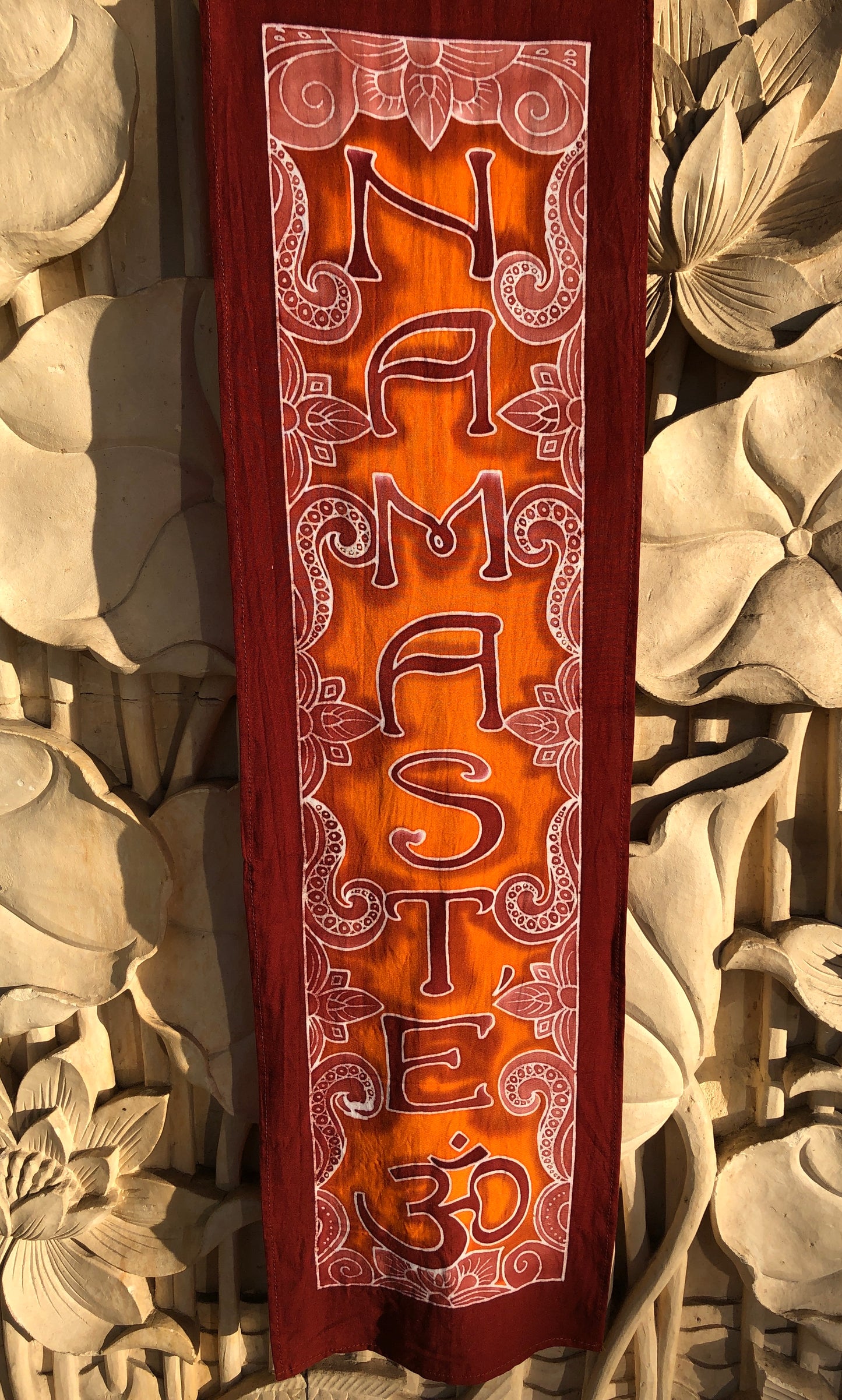 Hand Batiked Namaste Wall Hanging 10" x 36"
