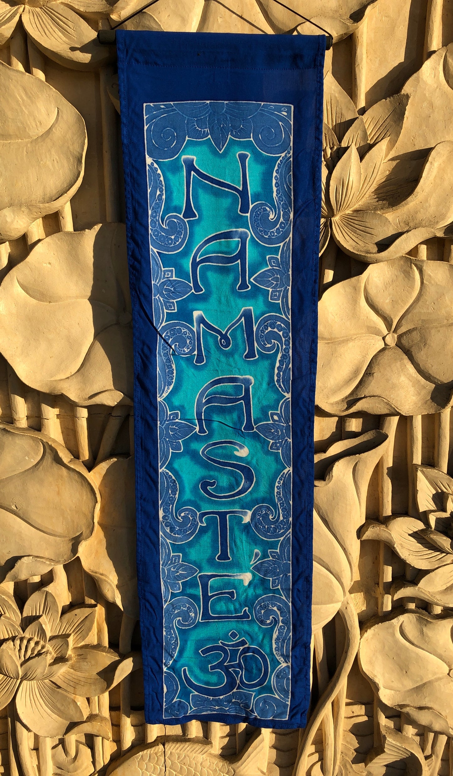 Hand Batiked Namaste Wall Hanging 10" x 36"