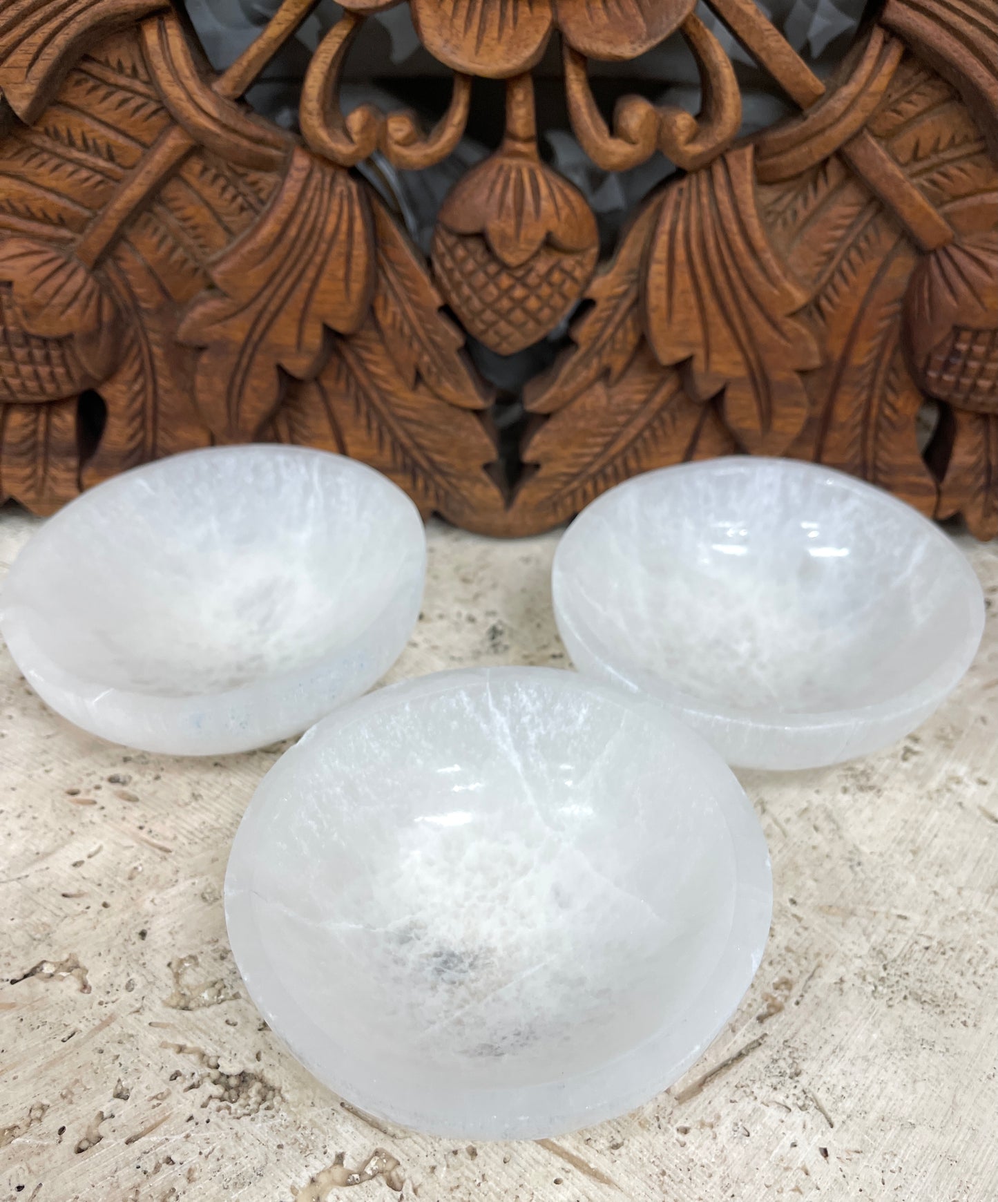 White Round Selenite Bowls