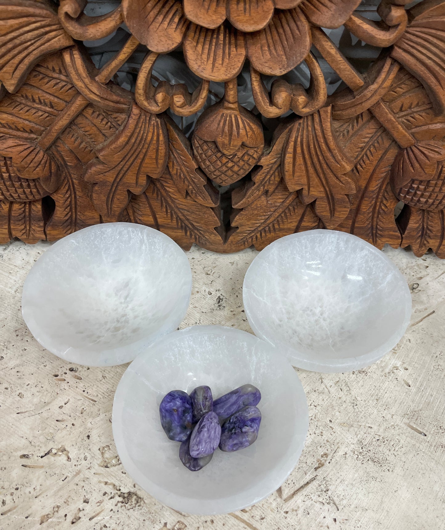 White Round Selenite Bowls