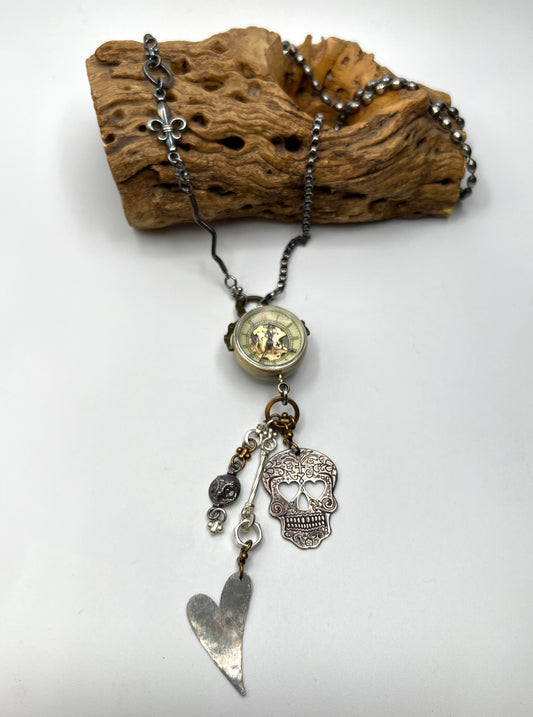 Sugar Skull Charm Watch Necklace by Carlos Montanaro & Crystal Rivera