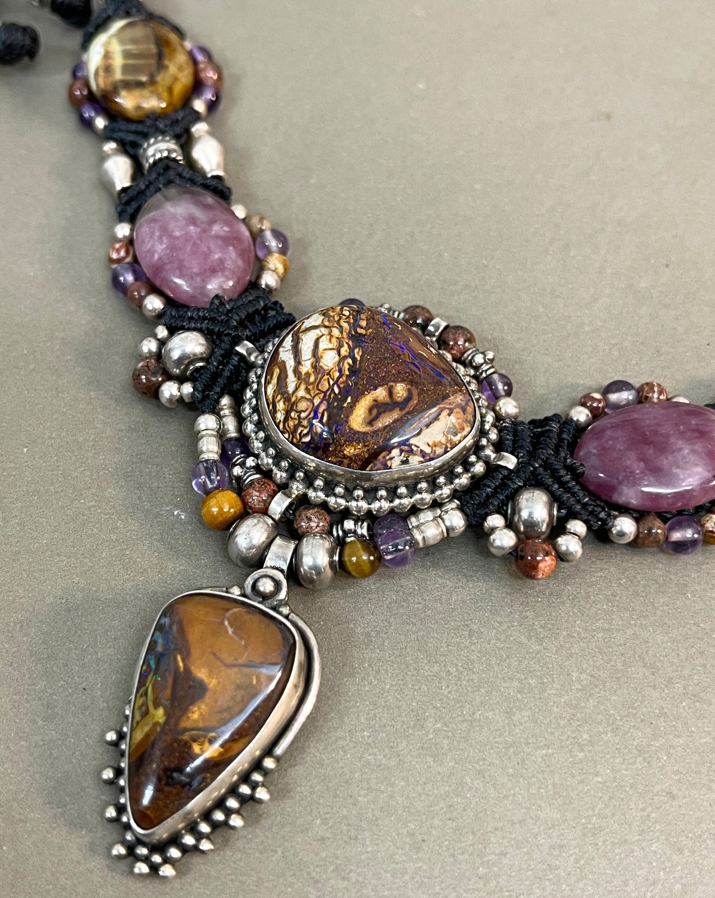 Macrame Boulder Opal Necklace