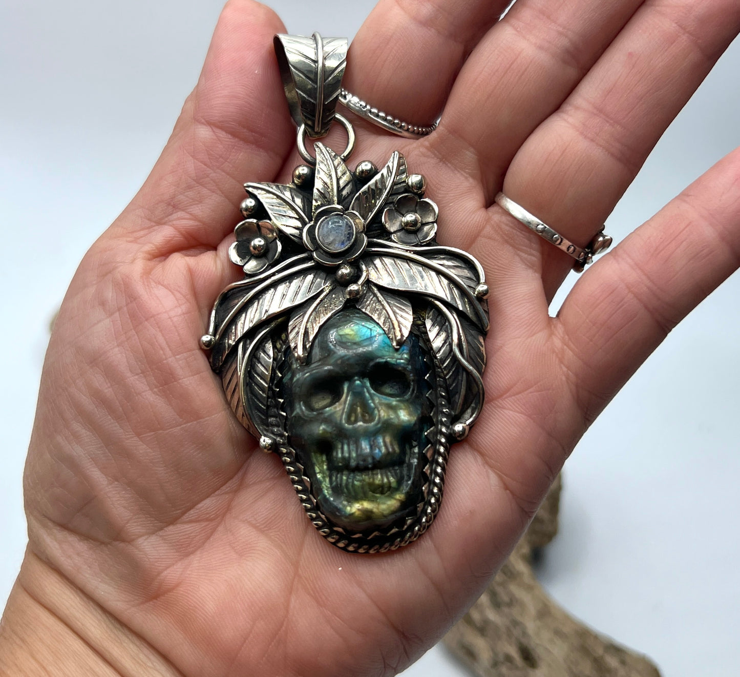Carved Labradorite Skull Pendants