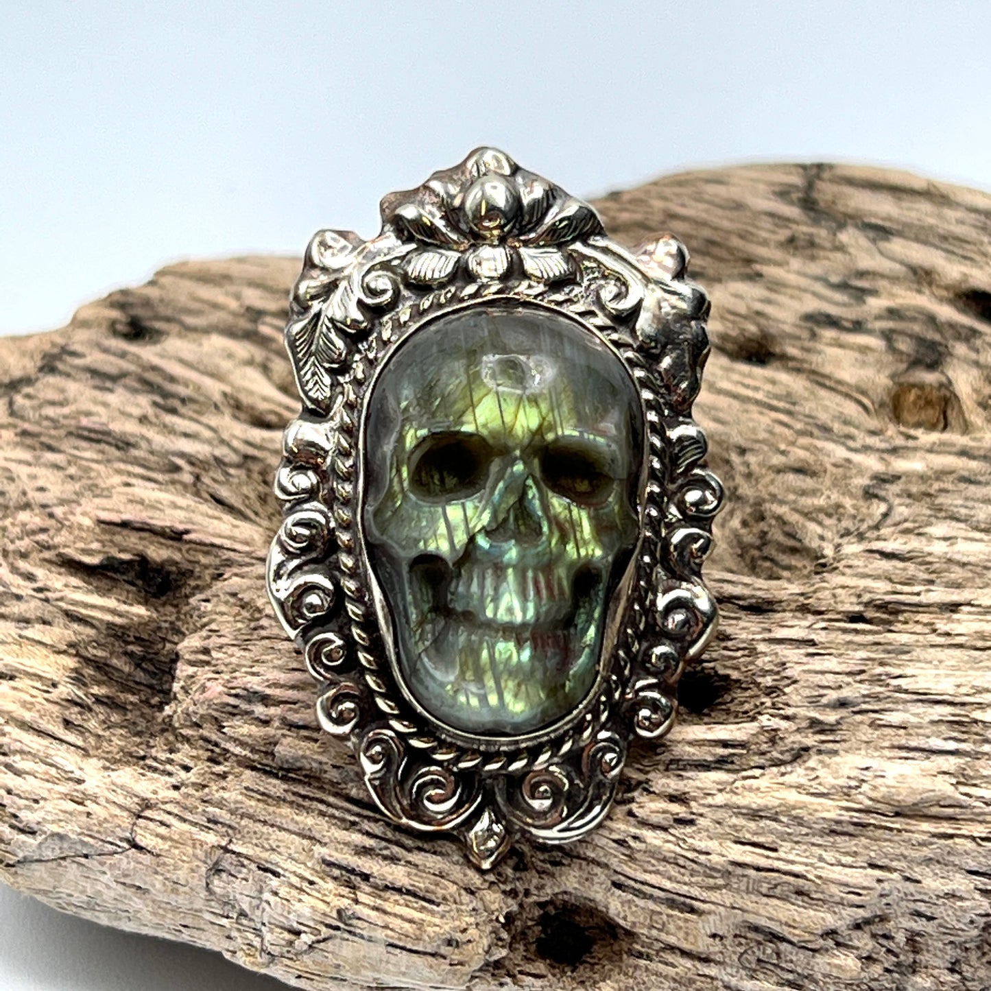 Carved Labradorite Skull Rings