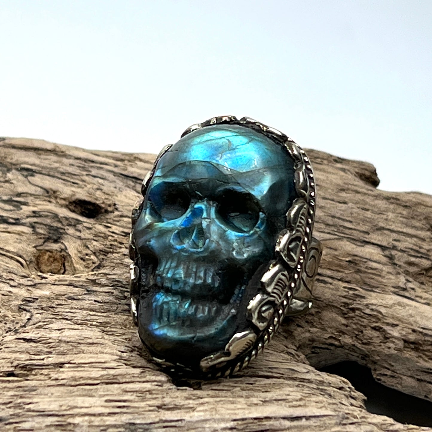 Carved Labradorite Skull Rings