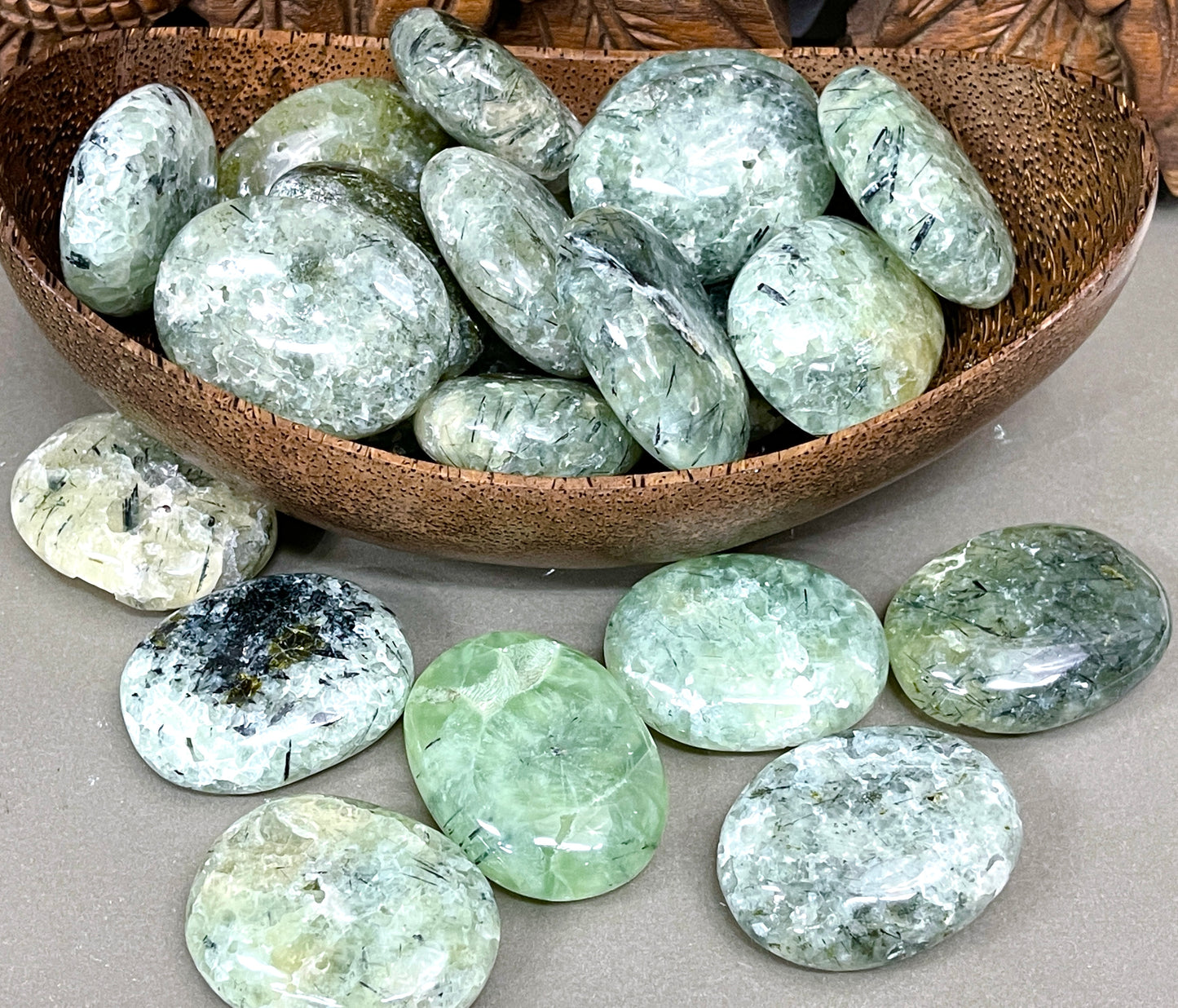 Prehnite & Epidote Palm Stones