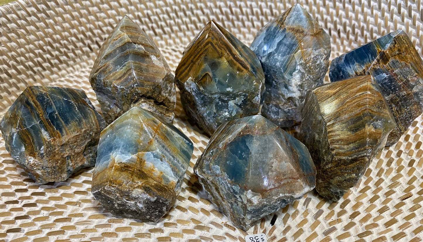 Large Brazilian Banded Blue Onyx Top Polished Base Cut Points