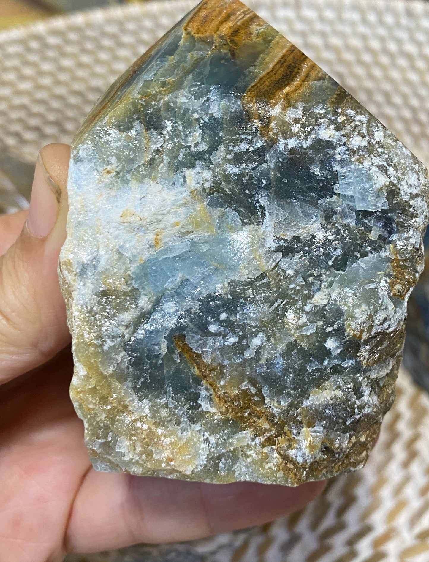 Large Brazilian Banded Blue Onyx Top Polished Base Cut Points