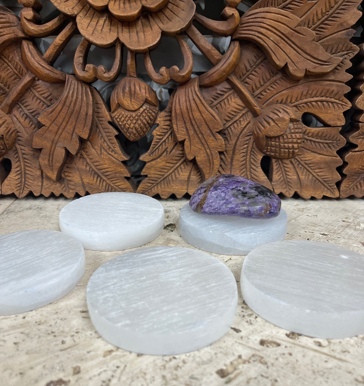Selenite Round Crystal Charging Cleaning Tiles