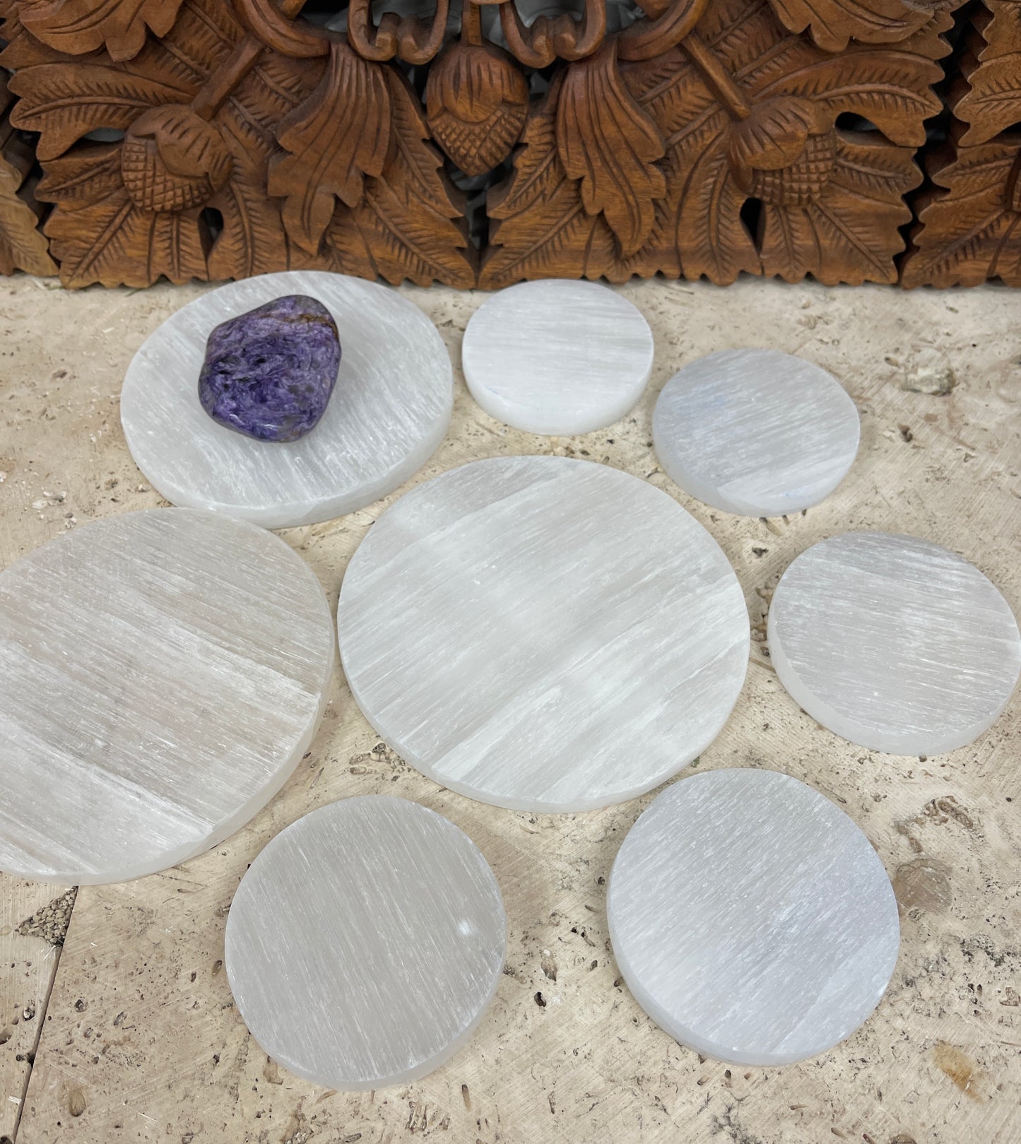 Selenite Round Crystal Charging Cleaning Tiles