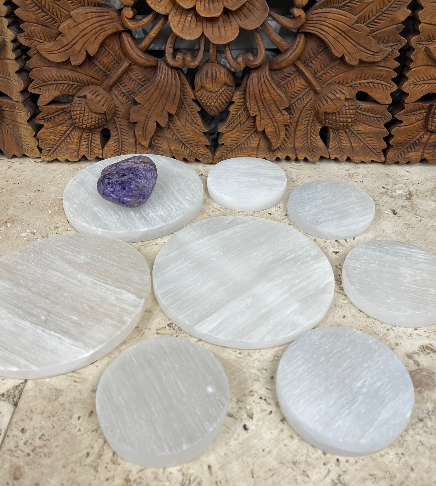 Selenite Round Crystal Charging Cleaning Tiles