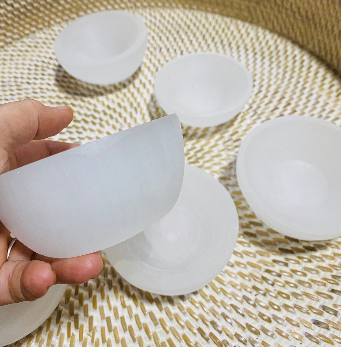 White Round Selenite Bowls