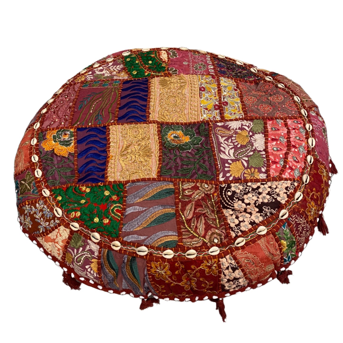 Large Round Embroidered Rajasthani Patchwork Floor Pillows