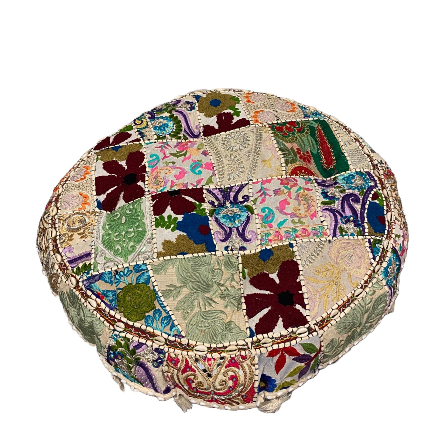Large Round Embroidered Rajasthani Patchwork Floor Pillows