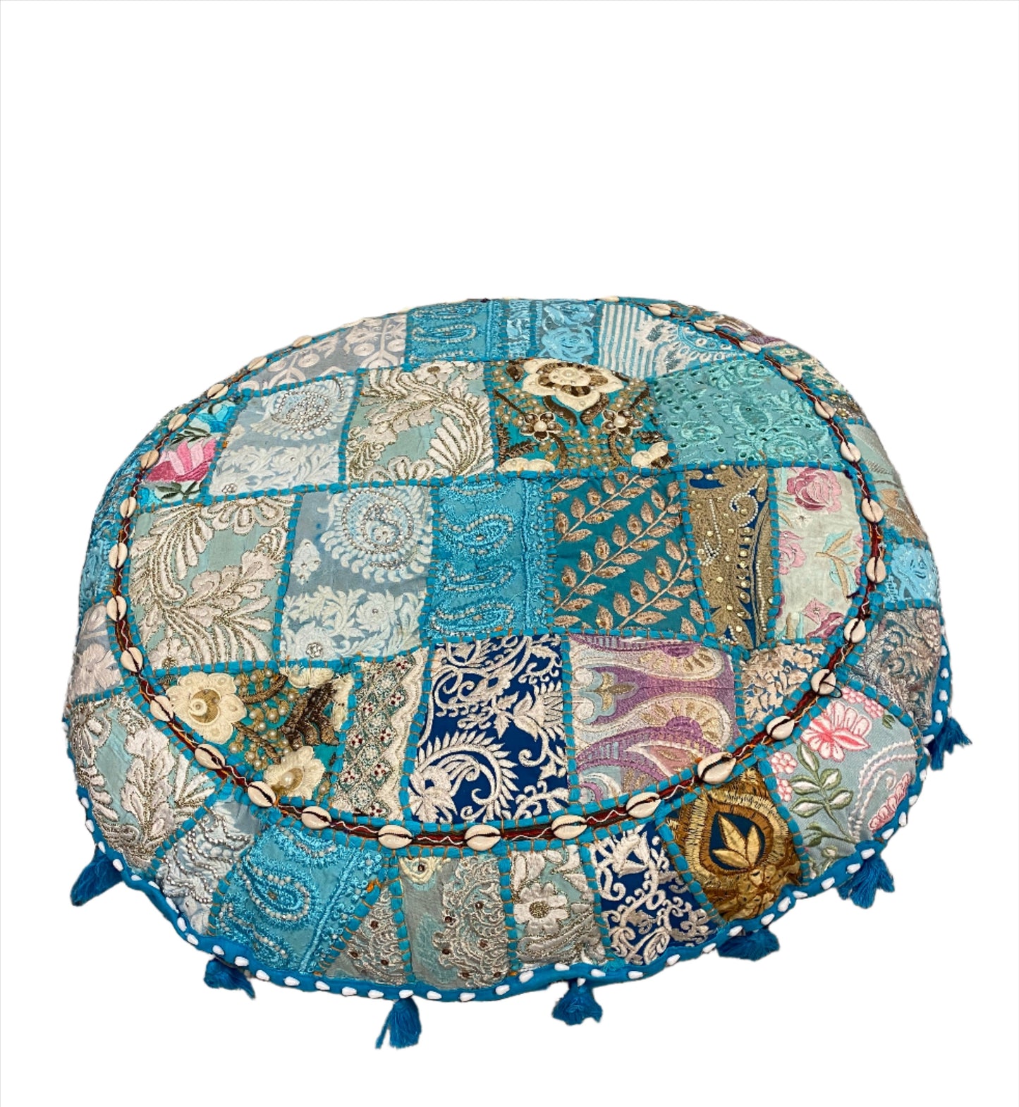 Large Round Embroidered Rajasthani Patchwork Floor Pillows