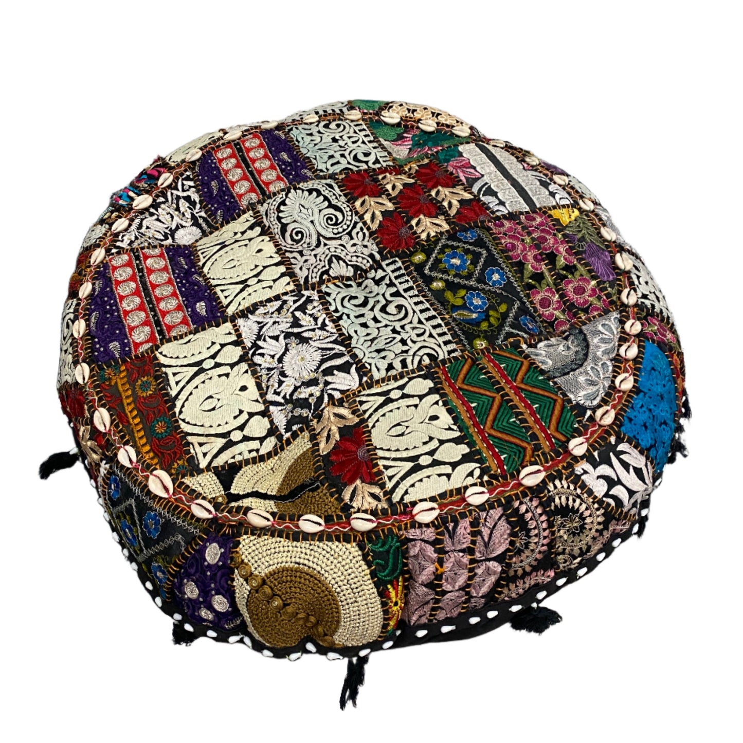 Large Round Embroidered Rajasthani Patchwork Floor Pillows