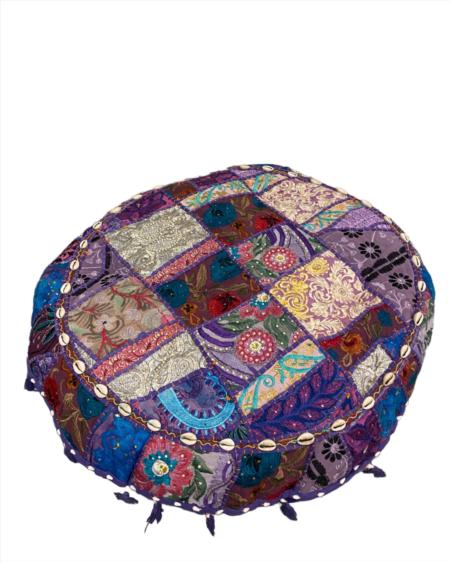 Large Round Embroidered Rajasthani Patchwork Floor Pillows