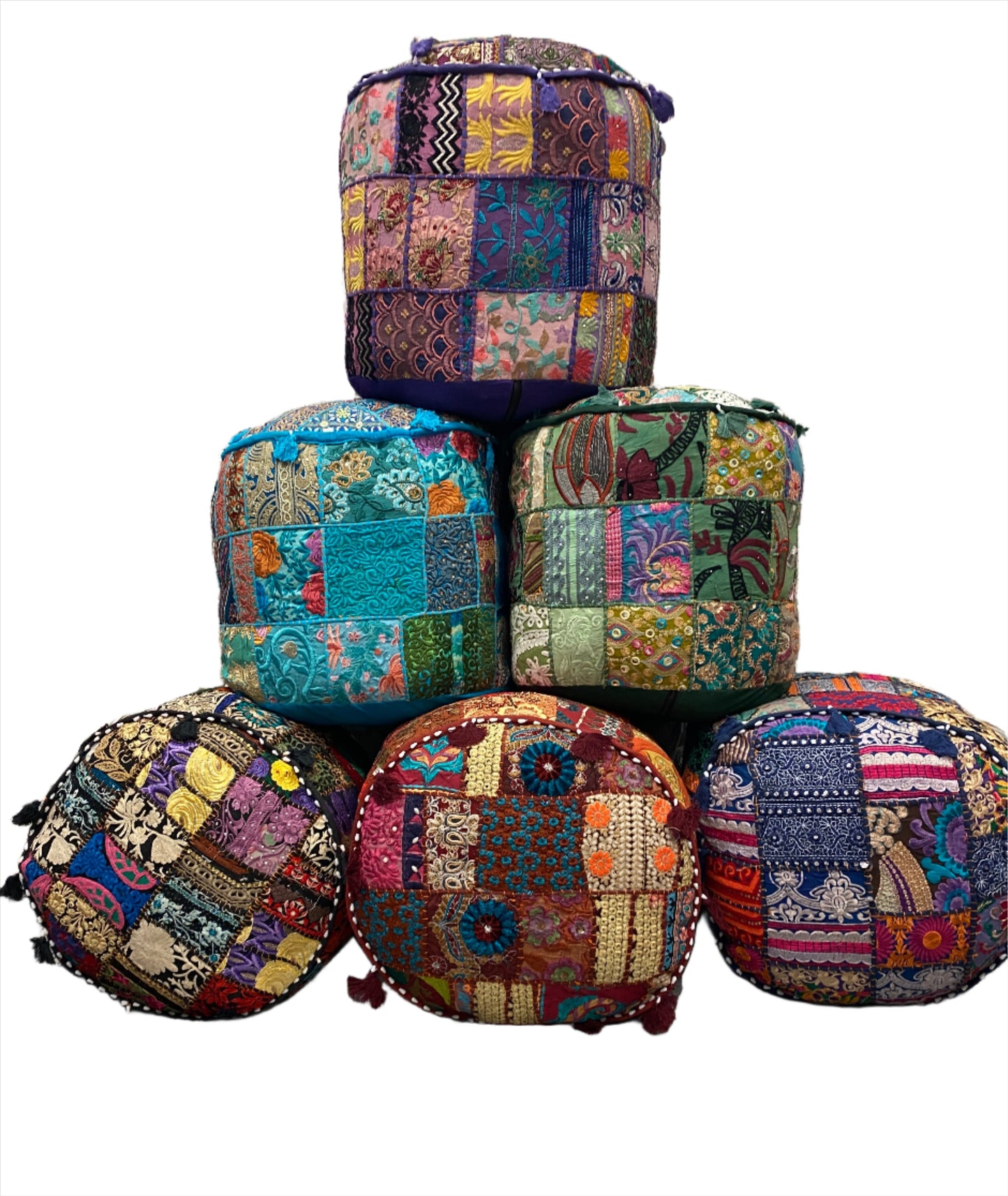 Large Rajasthani Patchwork Fabric Ottoman | 10 Colors