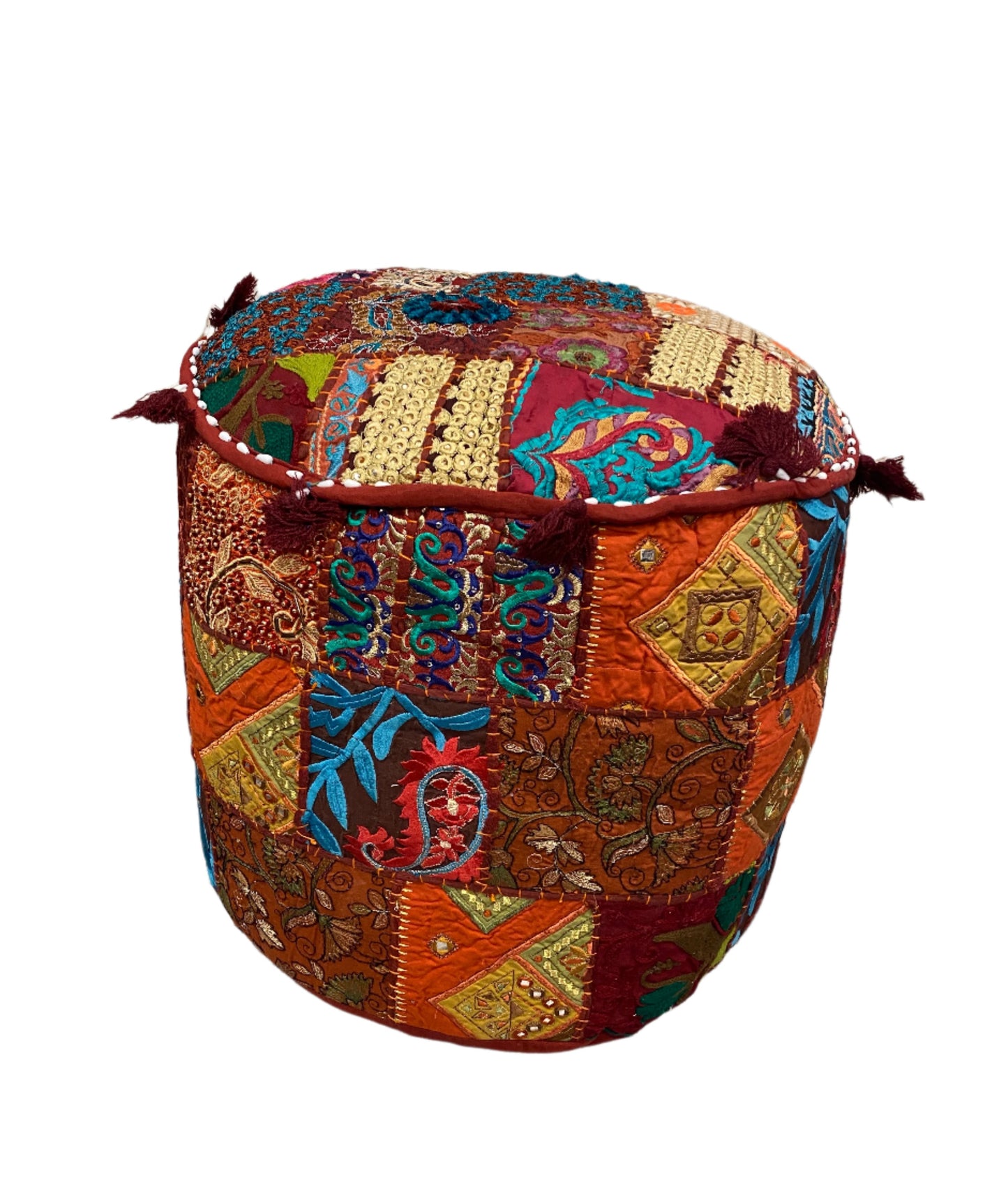 Large Rajasthani Patchwork Fabric Ottoman | 10 Colors