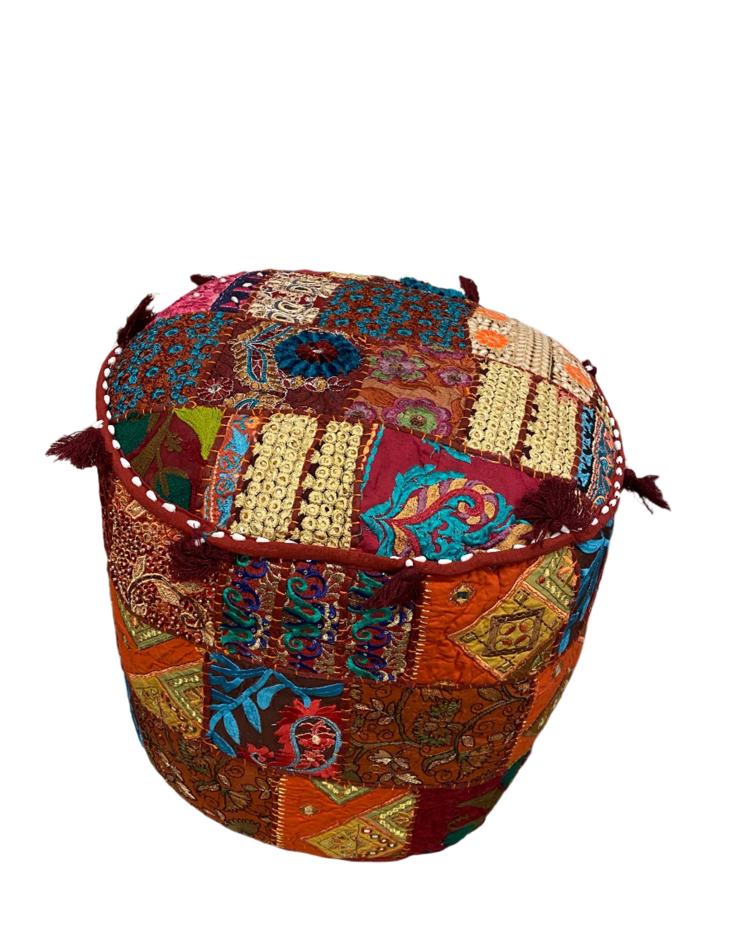 Large Rajasthani Patchwork Fabric Ottoman | 10 Colors