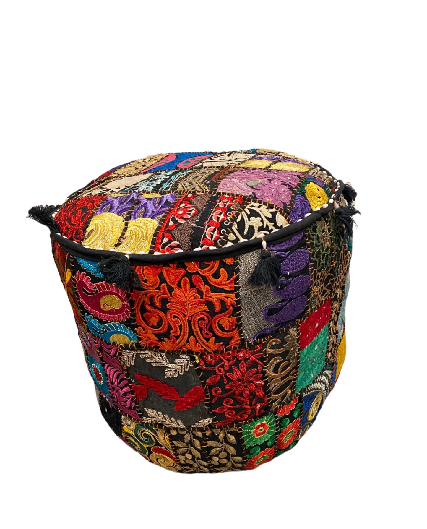 Large Rajasthani Patchwork Fabric Ottoman | 10 Colors