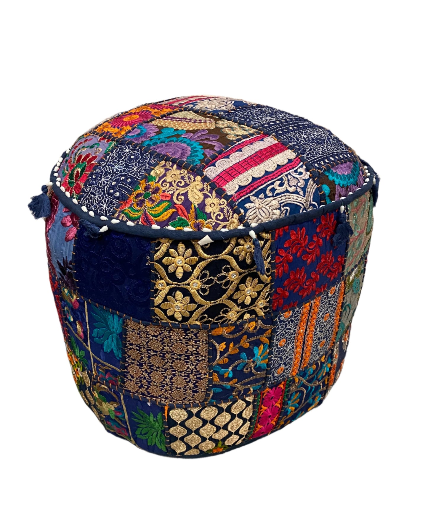 Large Rajasthani Patchwork Fabric Ottoman | 10 Colors