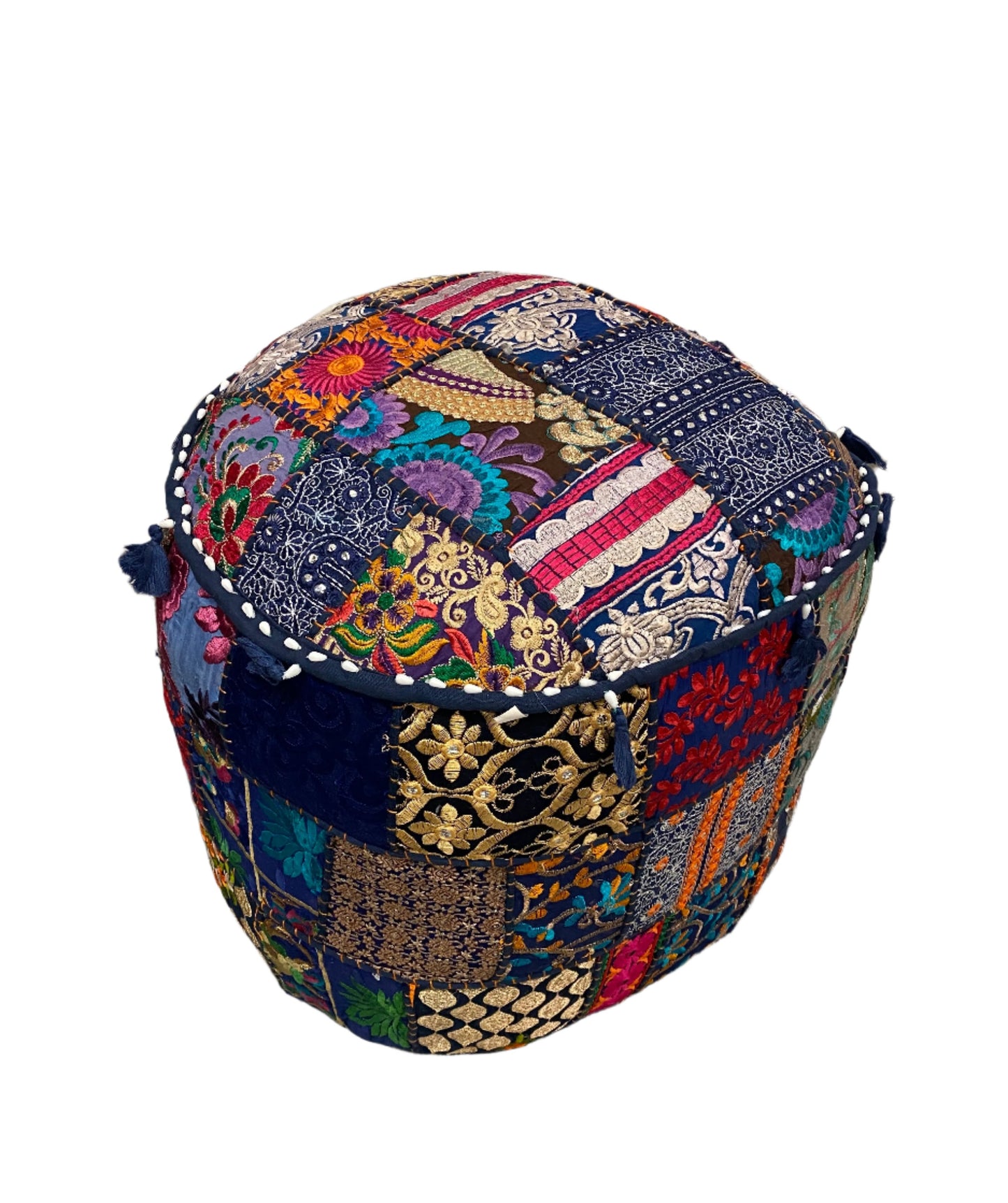 Large Rajasthani Patchwork Fabric Ottoman | 10 Colors