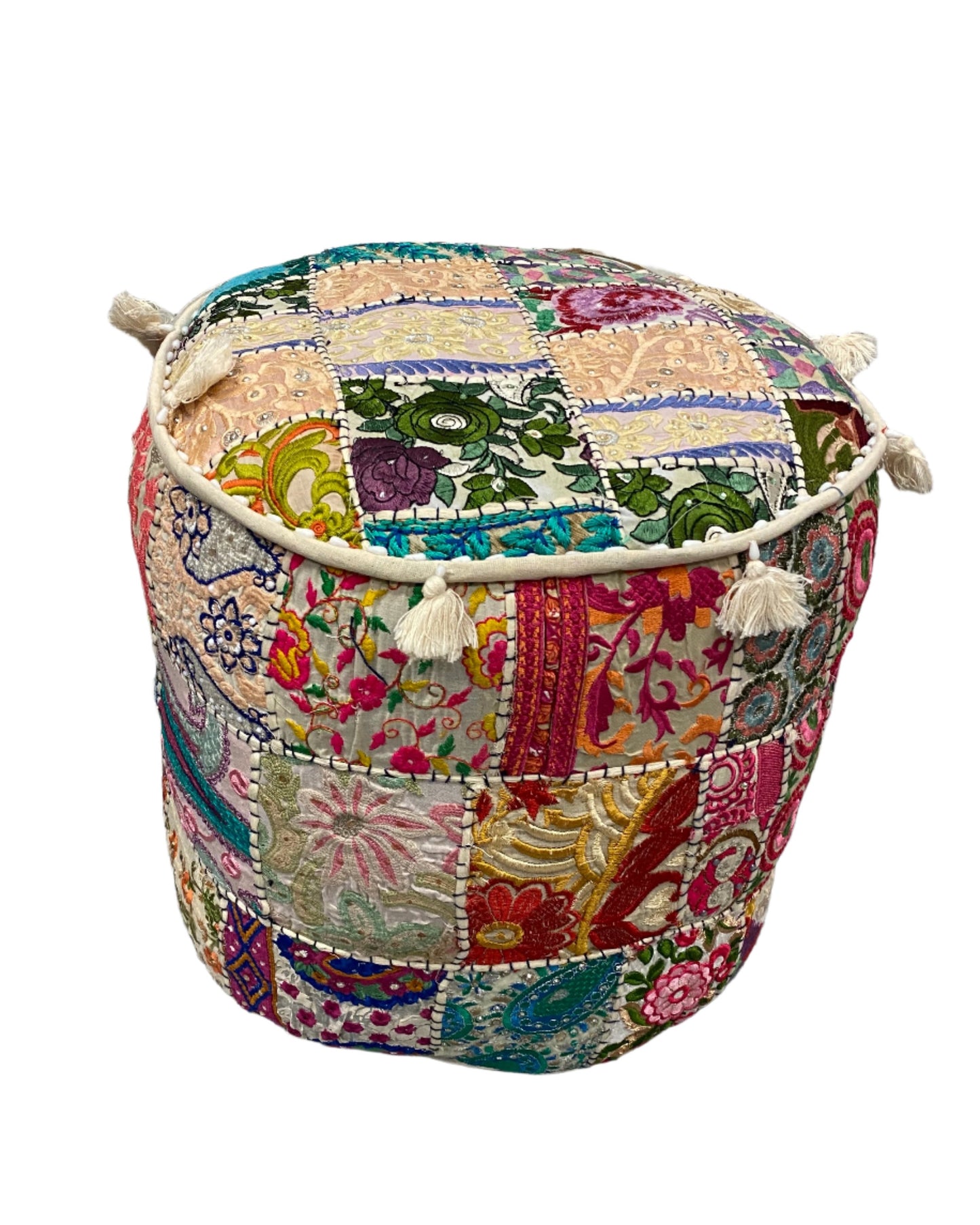 Large Rajasthani Patchwork Fabric Ottoman | 10 Colors