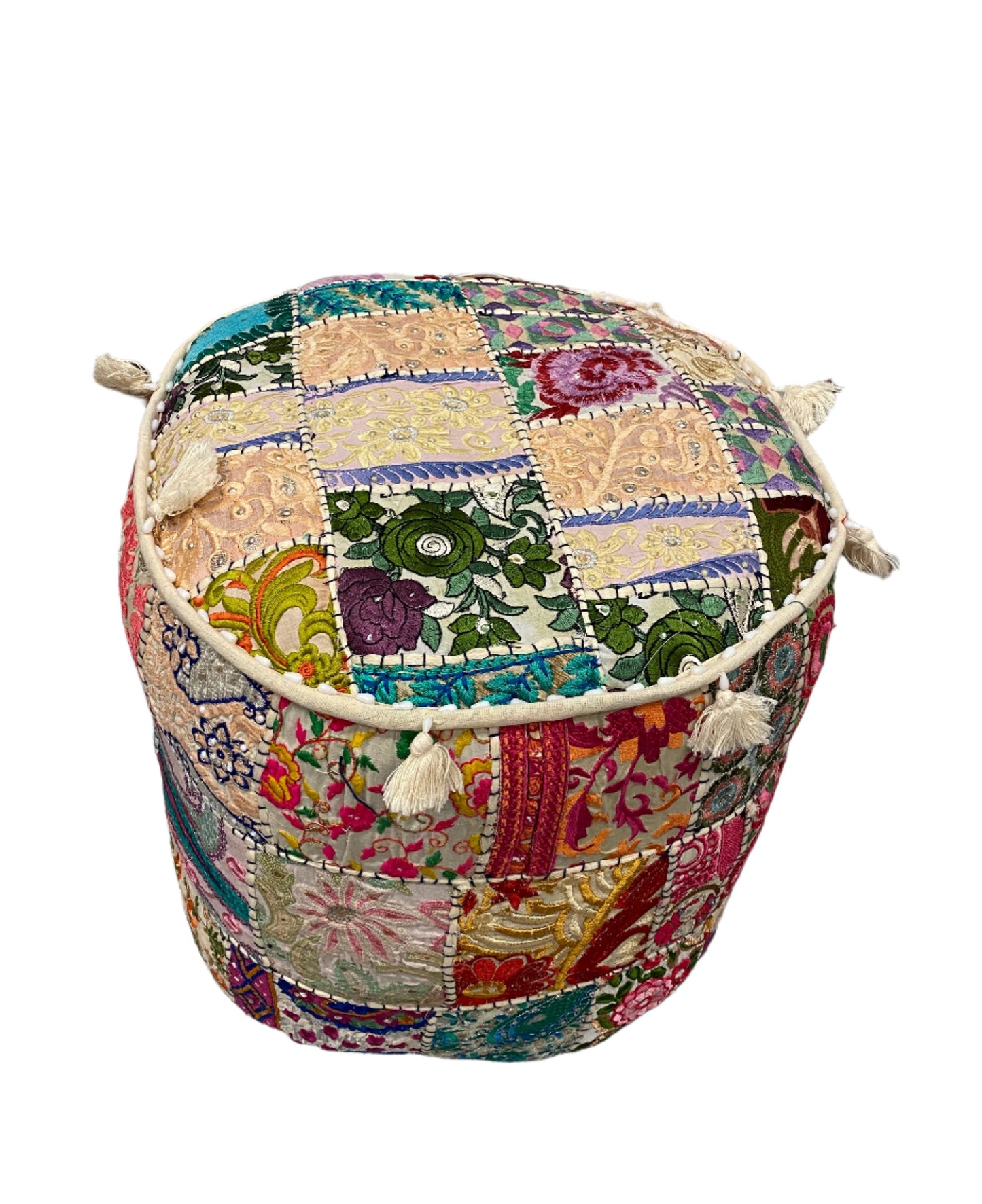 Large Rajasthani Patchwork Fabric Ottoman | 10 Colors