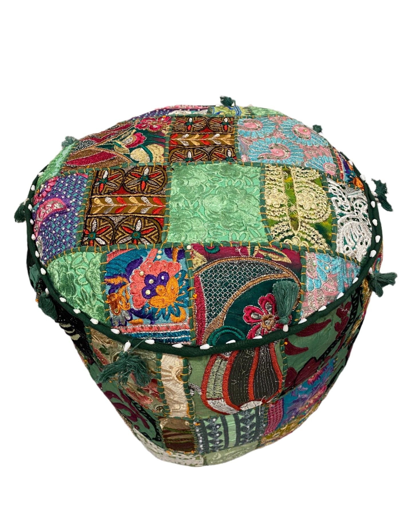 Large Rajasthani Patchwork Fabric Ottoman | 10 Colors