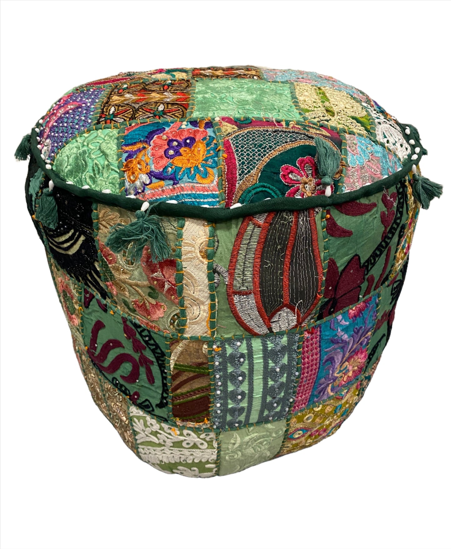 Large Rajasthani Patchwork Fabric Ottoman | 10 Colors