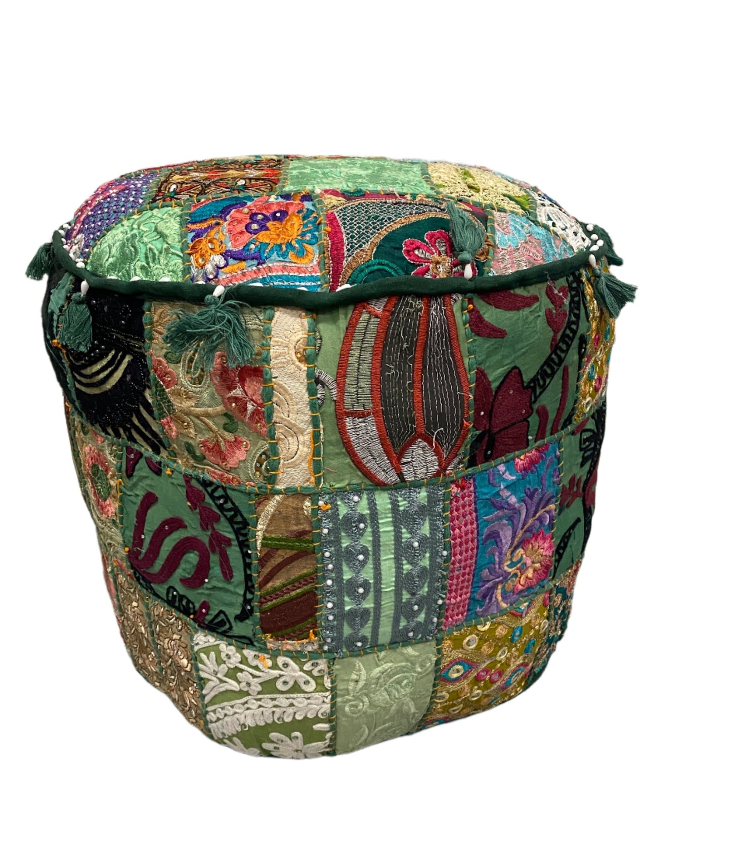 Large Rajasthani Patchwork Fabric Ottoman | 10 Colors