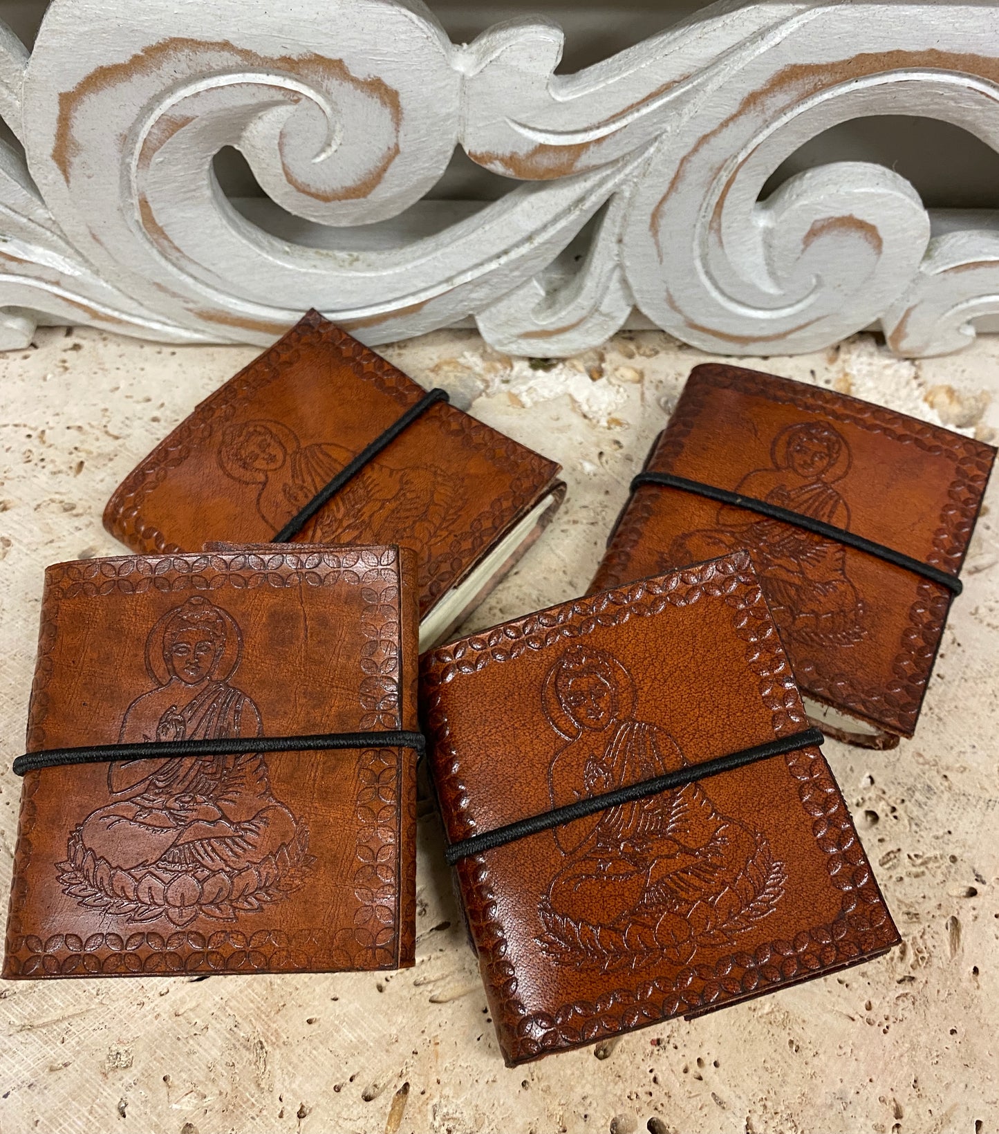 Mini Hand Embossed Camel leather Journal - Available in 4 Designs 3" x 3"