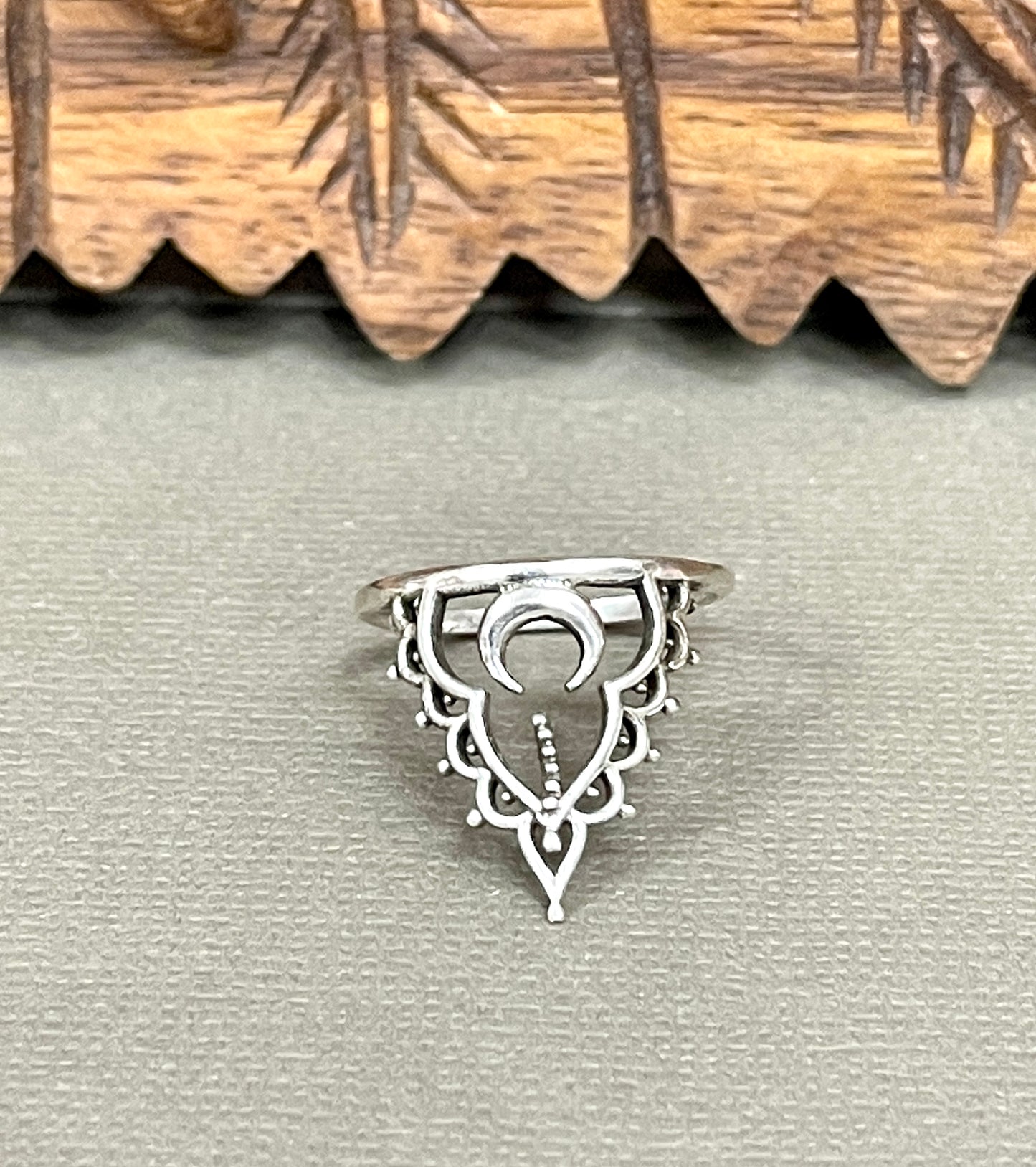 Crescent Moon Mandala Ring