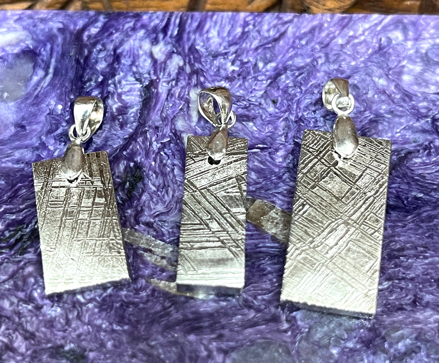 Sterling Silver Iron Meteorite Rectangle Pendants