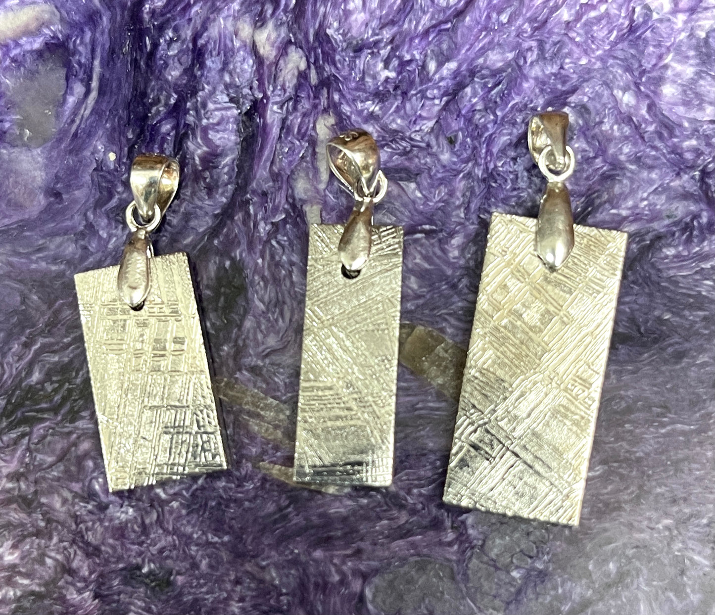 Sterling Silver Iron Meteorite Rectangle Pendants