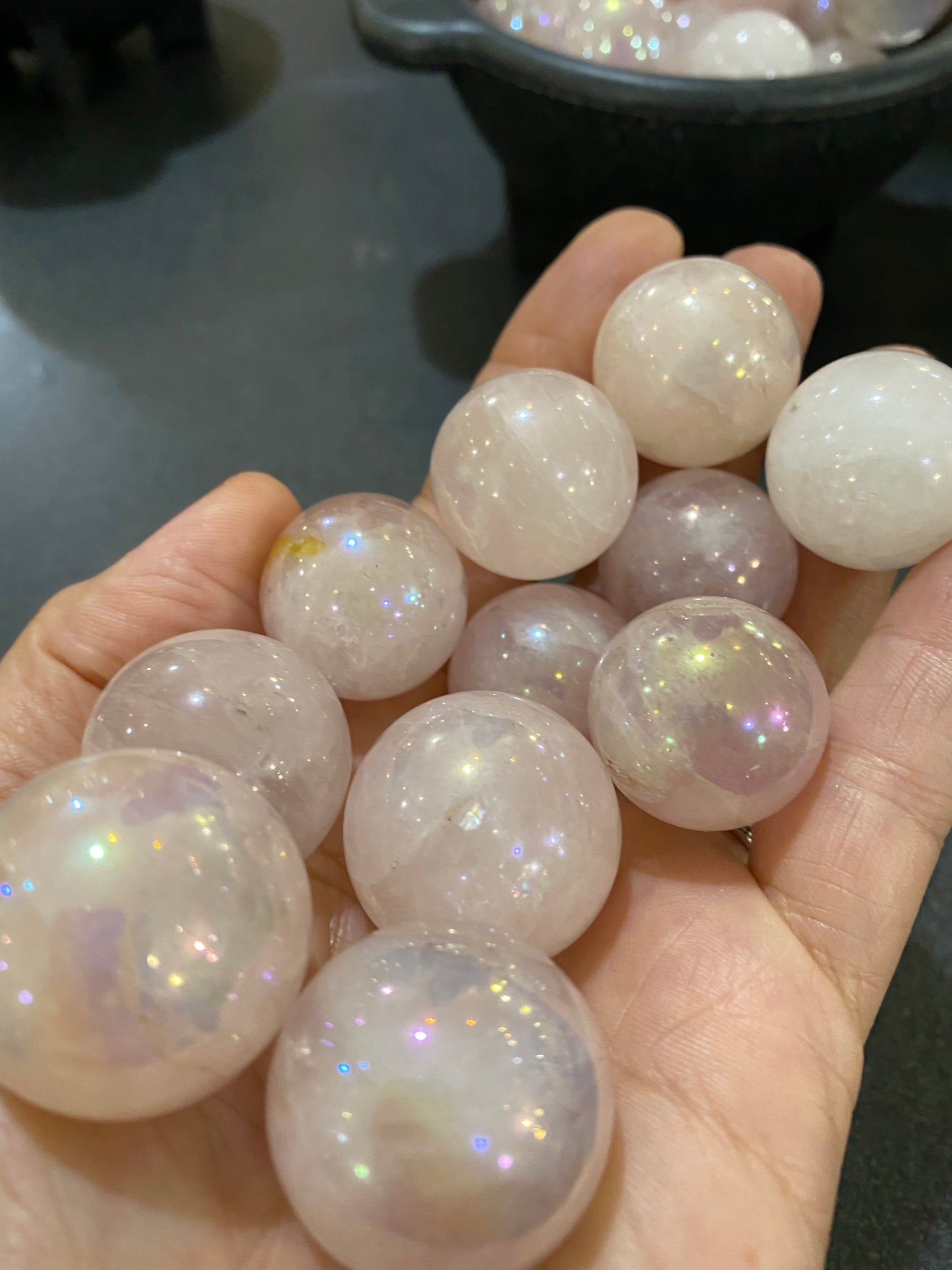 Angel Aura Rainbow Rose Quartz Spheres