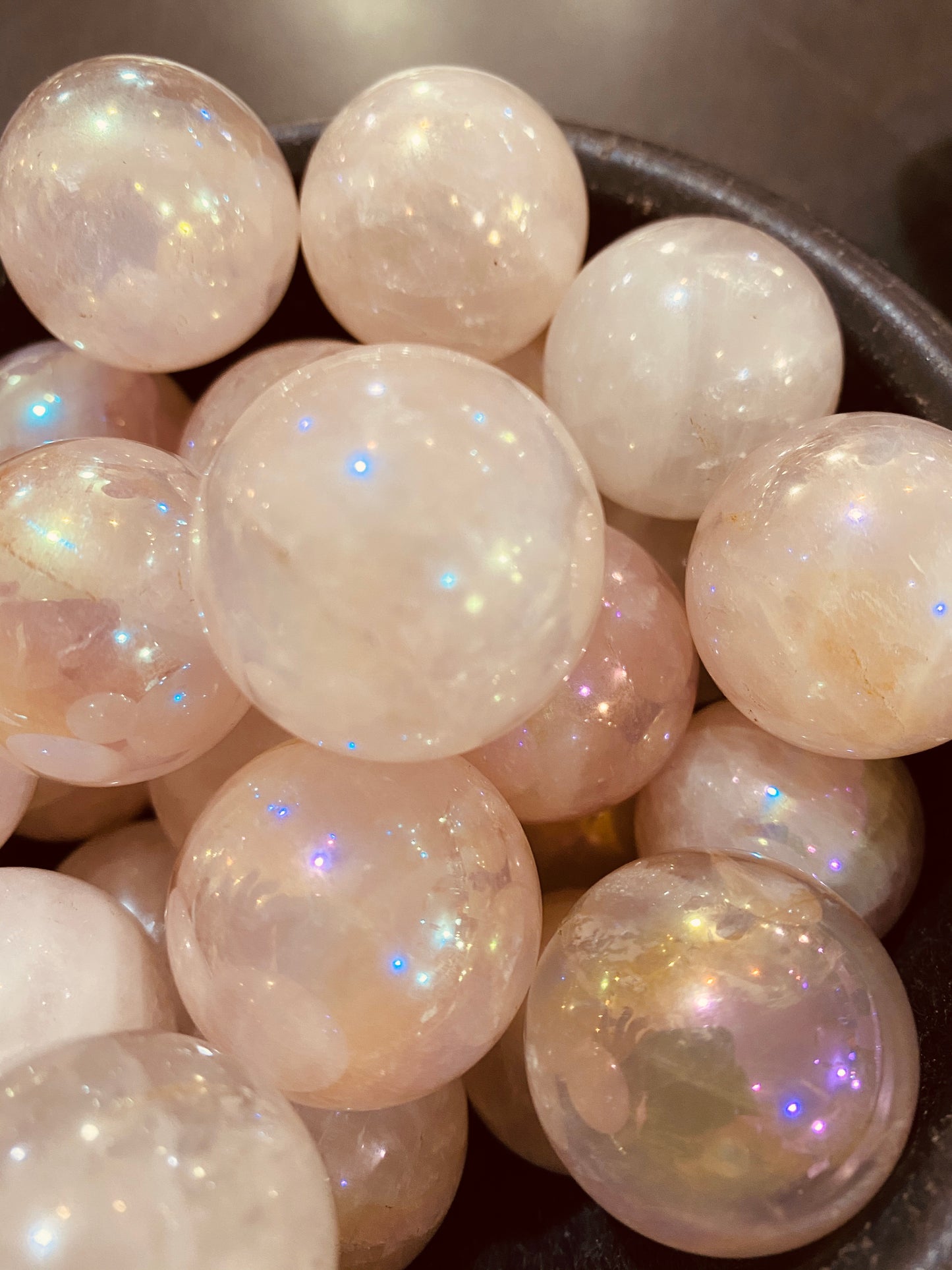 Angel Aura Rainbow Rose Quartz Spheres